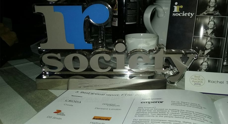 Best Annual Report (FTSE 250) prize from the IR Society
