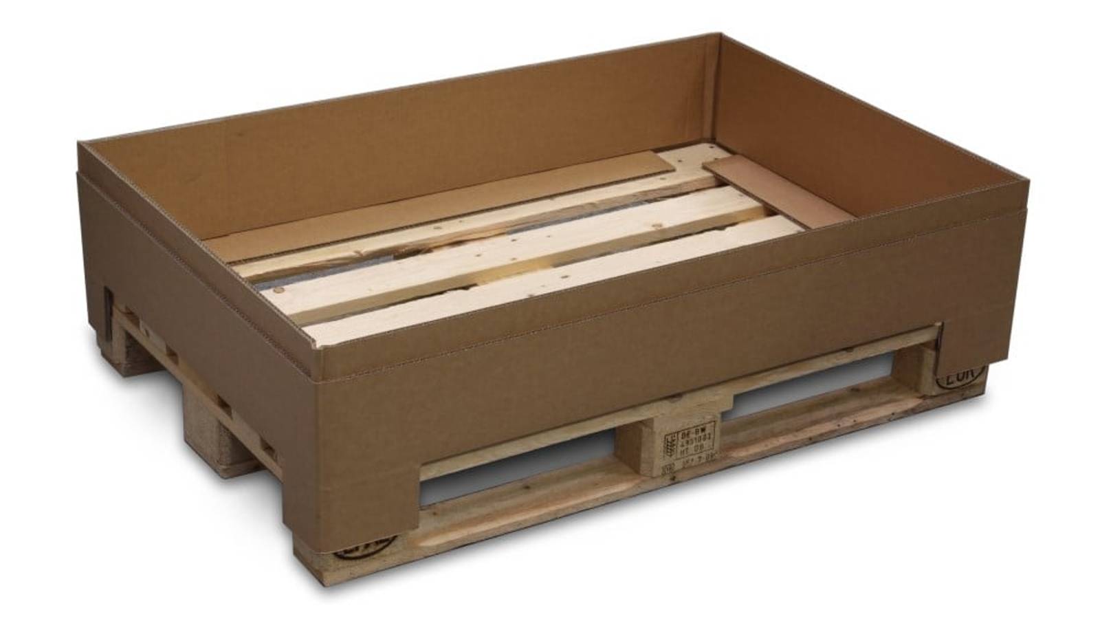 Palettenaufsatzrahmen aus Wellpappe braun auf EURO Palette