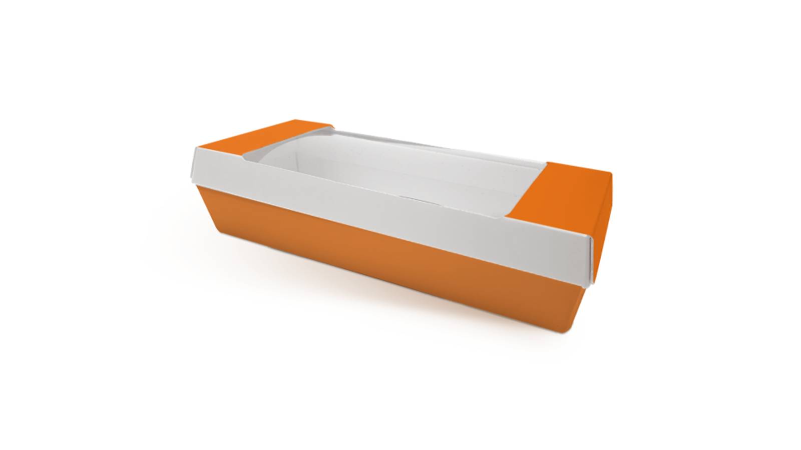 Faserbasierte Lebensmittelverpackung mit Sichtfenster.