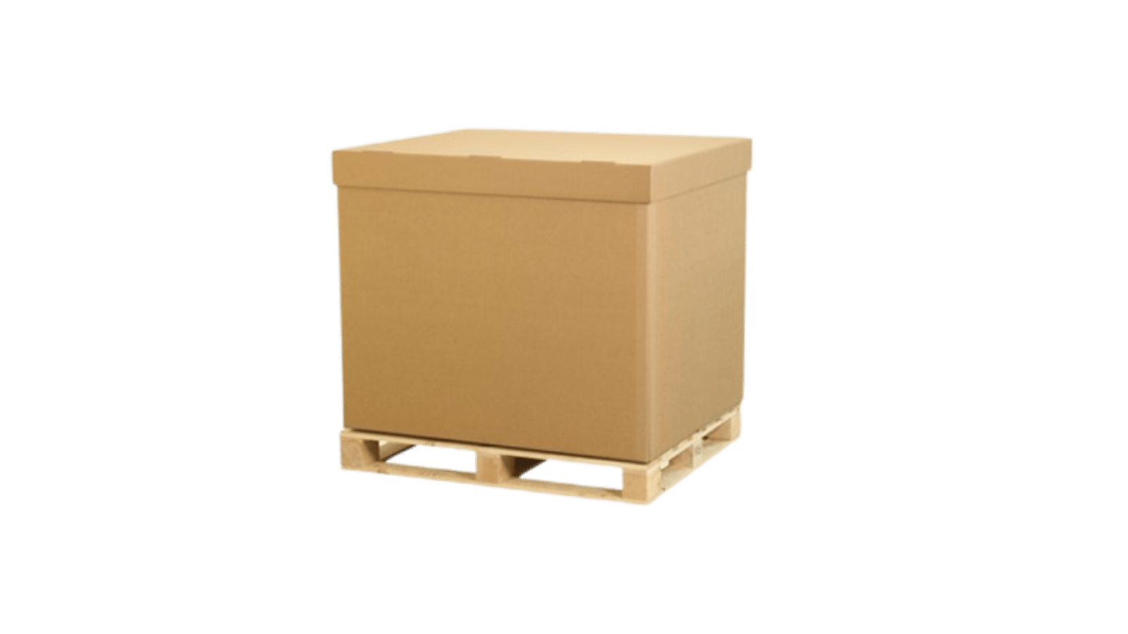 Große Wellpappbox mit Deckel auf einer Palette.