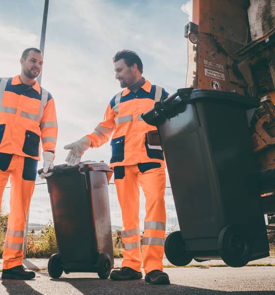 people collecting bins