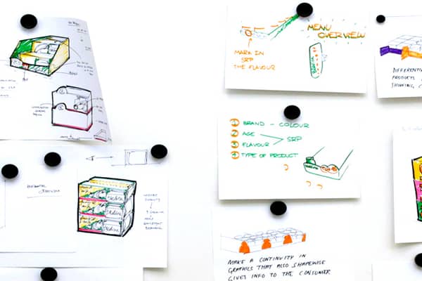 Multiple sketches of innovative corrugated Packaging products