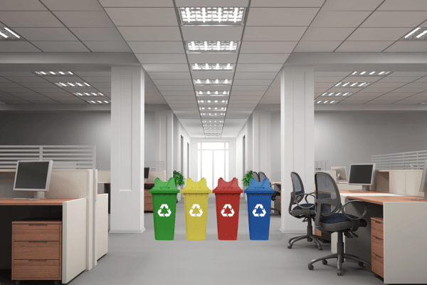 recycling bins in an office