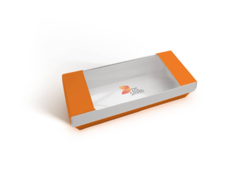 Orangene Verpackung aus Wellpappe für Food-to-Go.