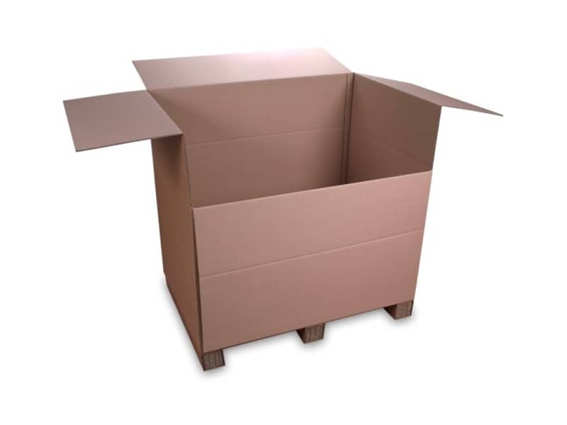 Geöffnete Palettenbox aus Wellpappe.