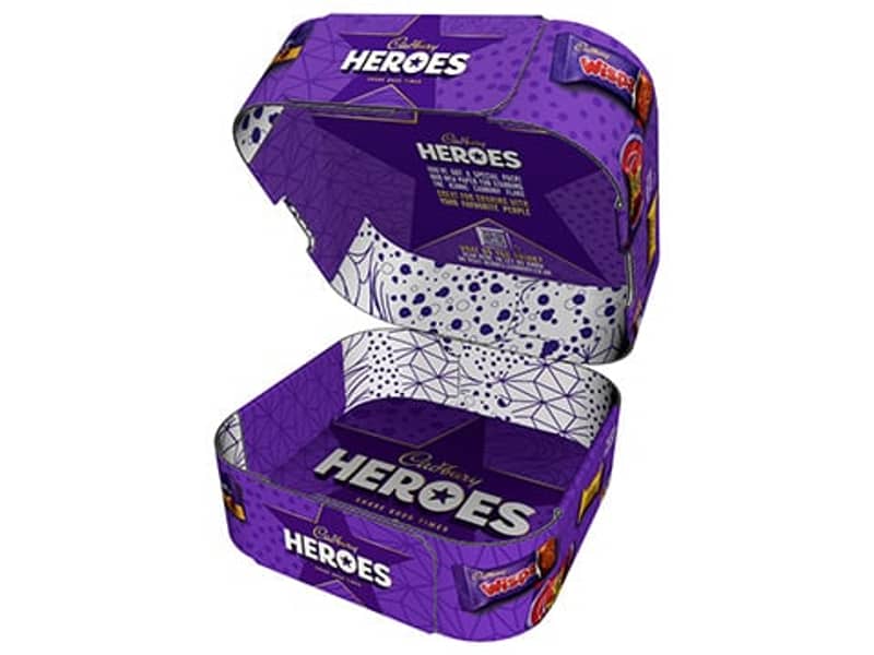 lilla papkasse med chokolade print og runde hjørne