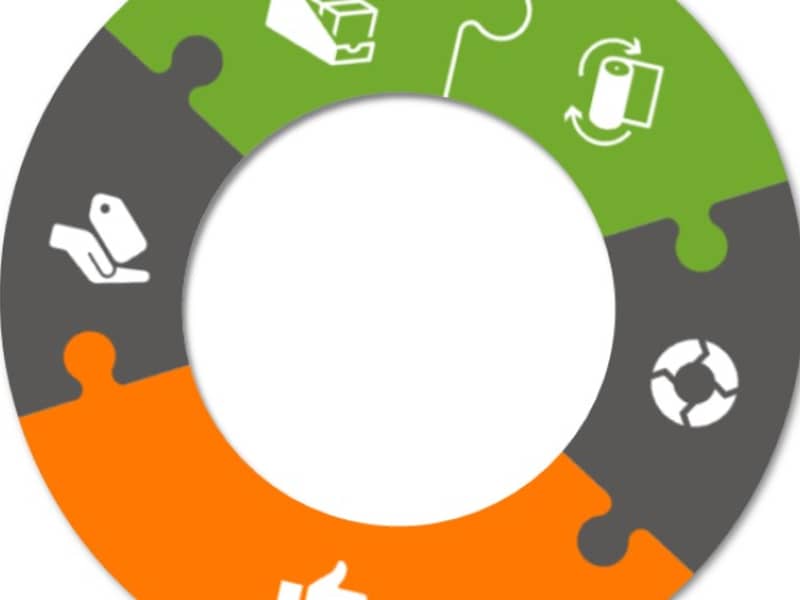 Ein Kreis mit 4 Puzzels. Die Puzzels haben individuelle Icons auf sich und sind grün, grau oder orange gefärbt.