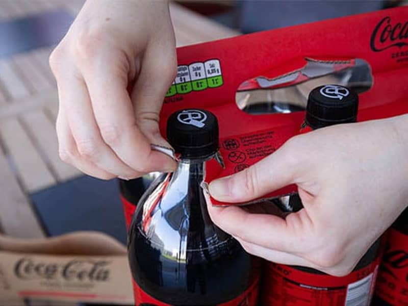 Kartonnen handvat voor bundelen van flessen Coca-Cola