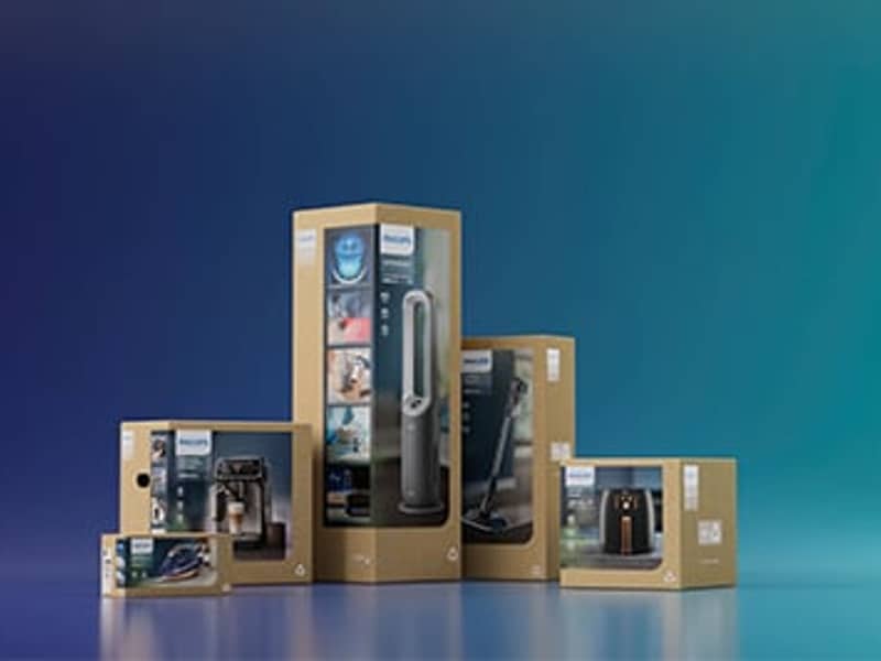 golfkartonnen verpakkingen voor Philips Versuni huishuidelijke apparaten