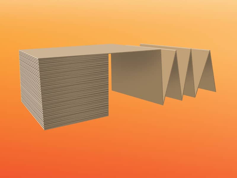 Fanfold karton op een oranje achtergrond