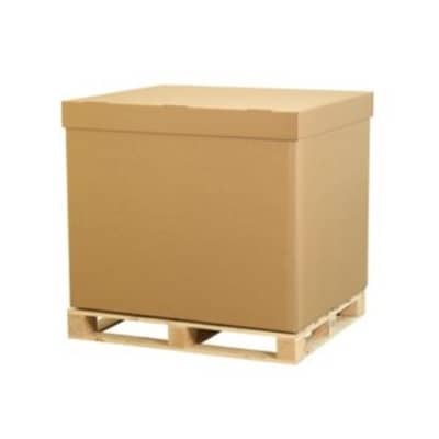 Große Palettenbox aus Wellpappe mit Deckel.