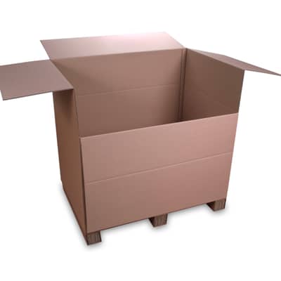 Wellpappbox oben und an der Seite geöffnet.