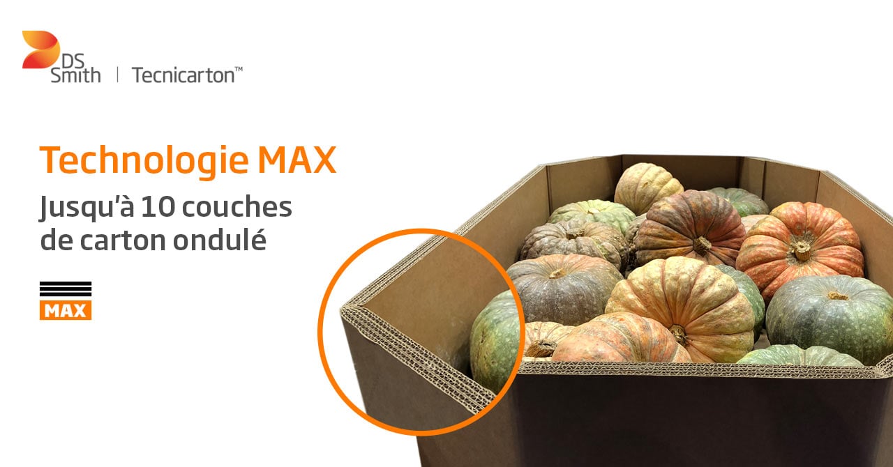 Emballage en carton ondulé utilisant la technologie MAX, pouvant comporter jusqu'à 10 couches. Haute résistance.