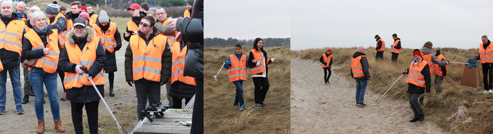 Udstyret med en affaldsstang, sikkerhedsvest og en papskraldespand begav 50 udviklingshæmmede sig ud på stranden i Grenaa til en fælles dag med fokus på affaldsindsamling og cirkulær økonomi med DS Smith.
