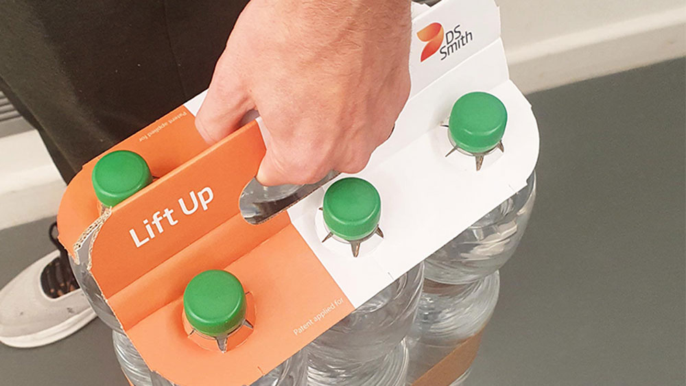 pahvinen kantokahva muovipulloille