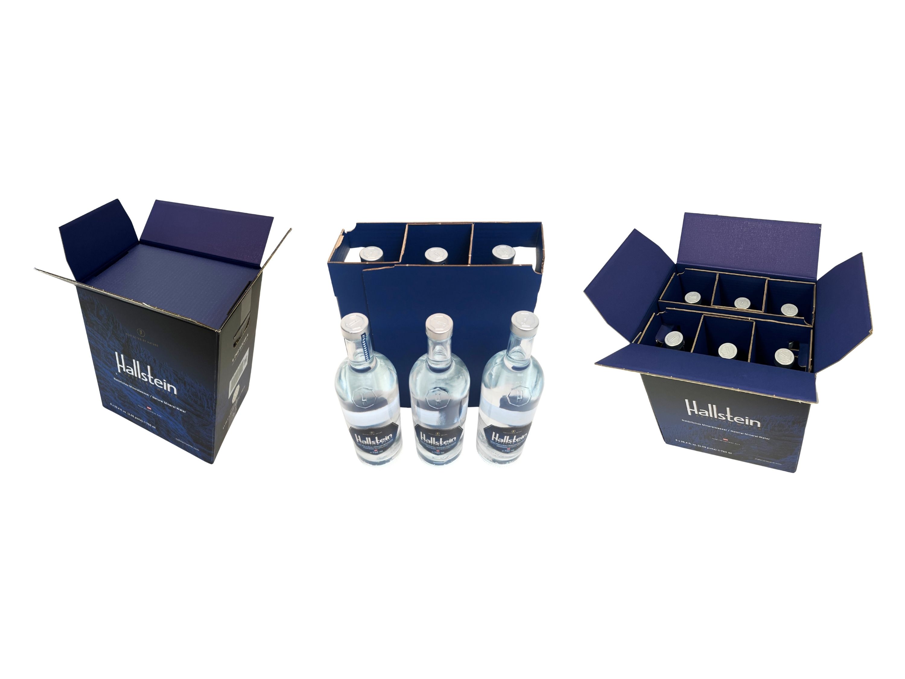 Weitere Ansicht der E-Commerce-Verpackungslösung von DS Smith für Hallstein Water.