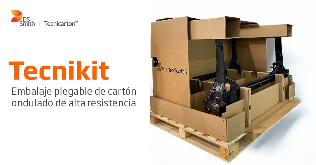 Tecnikit - Embalaje plegable de cartón ondulado de alta resistencia con pieza de automoción (chasis) - Embalaje industrial para defensa