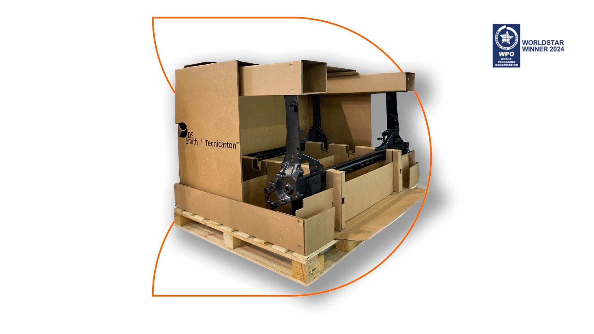 Embalaje fabricado en cartón ondulado para transporte de chasis de vehiculos. Ganador de un world star packaging award.