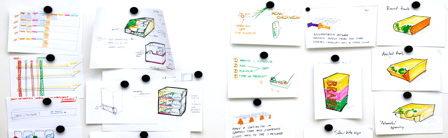 Multiple sketches of innovative corrugated Packaging products
