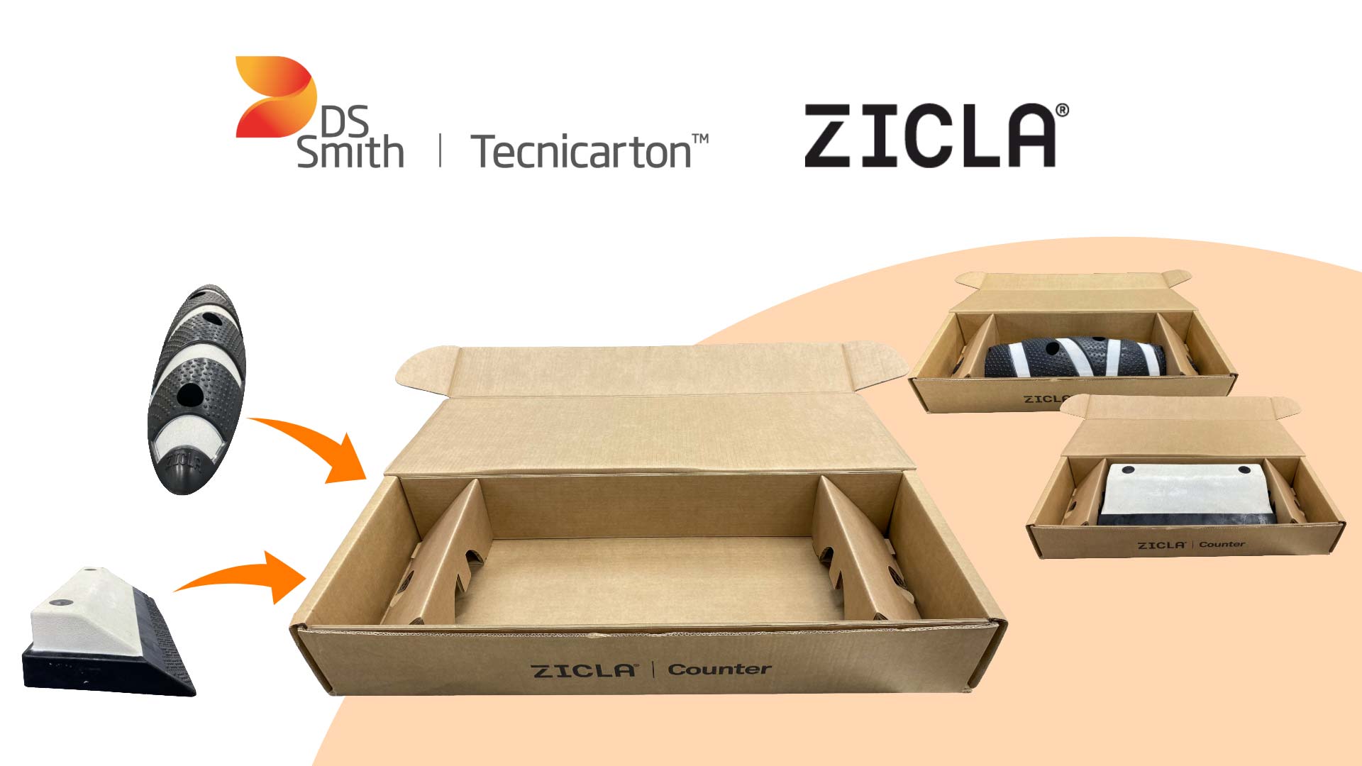 Emballage auto-assemblant 100 % carton ondulé pour séparateurs de pistes cyclables