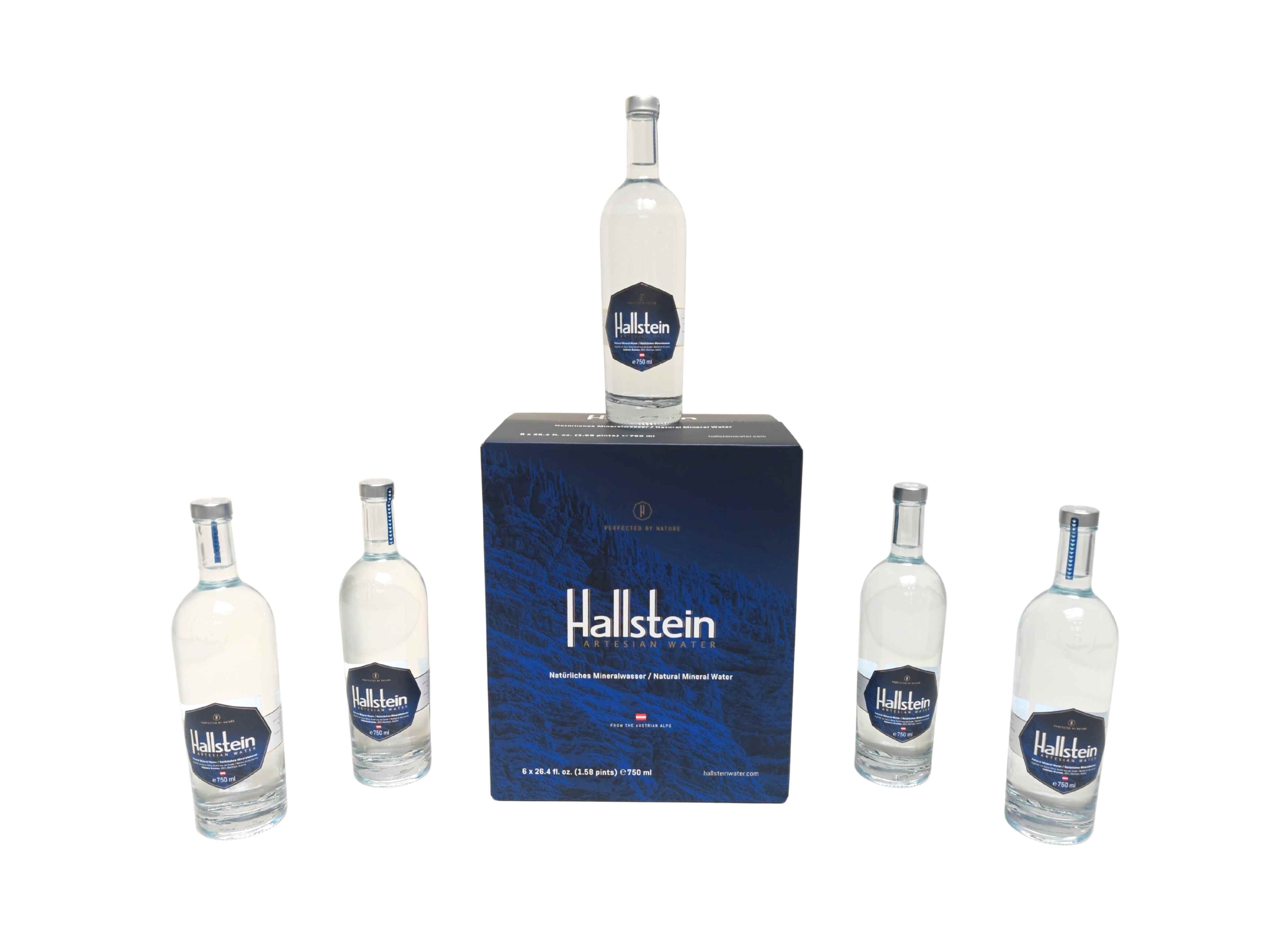 Die neue E-Commerce-Vepackungslösung von DS Smith für das artesische Wasser von Hallstein in Glasflaschen.