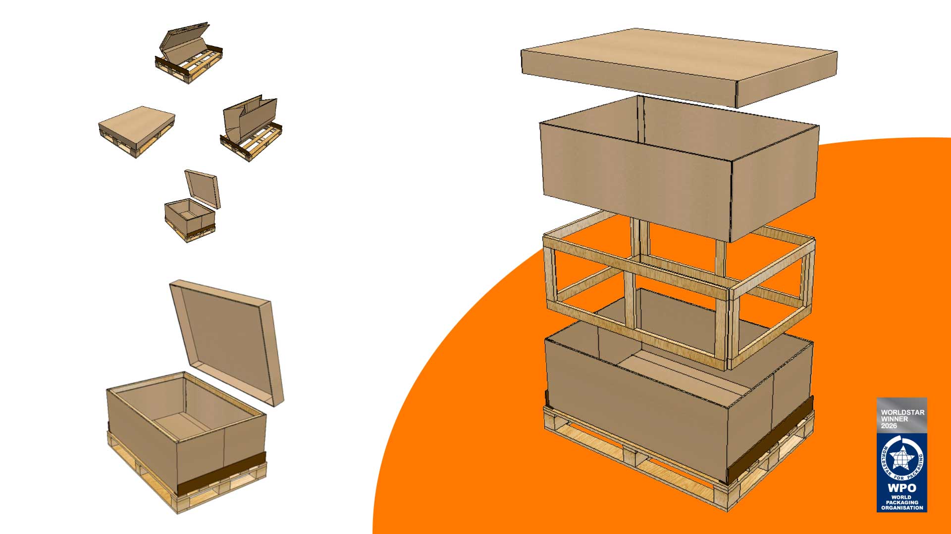 Proceso de plegado del embalaje y donde se muestras las diferentes partes del mismo. Embalaje ganador de un worldstar packaging award.
