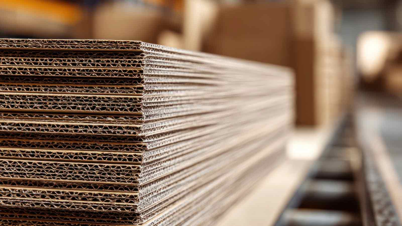 kuvassa aaltopahvia jossa näkyy sen rakenne eli pintakerrosten välissä oleva aaltomuotoinen paperikerros
