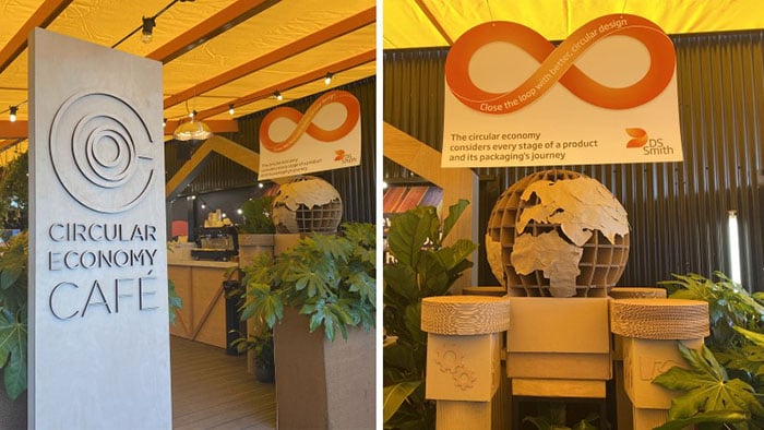 Sustainable Packaging installation at the Ellen MacArthur Cafe at the New York Times Climate Hub.