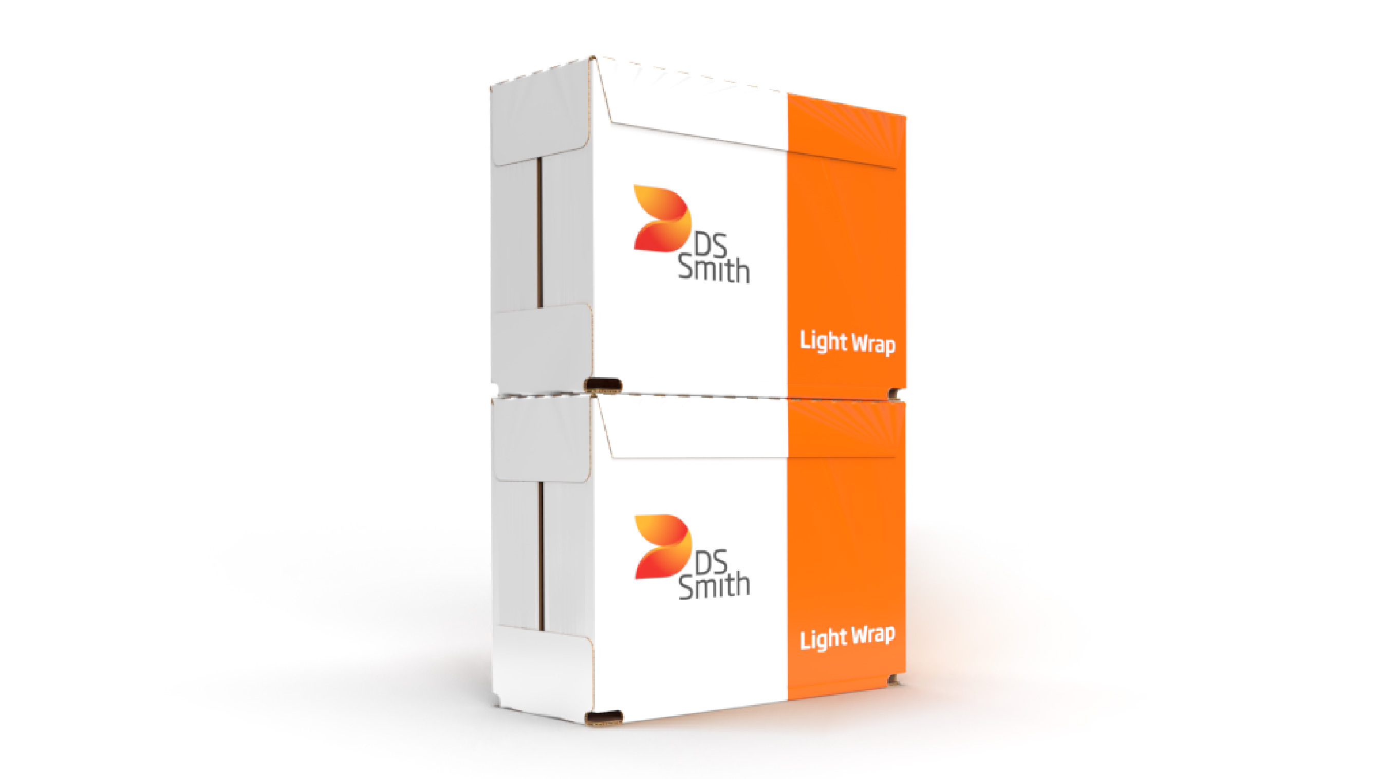 zwei Umverpackungen übereinander gestapelt in weiß-orangenem DS Smith Design