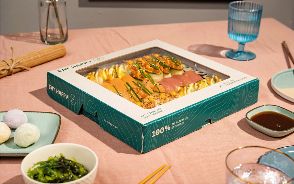 Eat Happy Sushi-Platte Magic Sushi Love in der neuen Papierverpackung 
© EAT HAPPY GROUP
