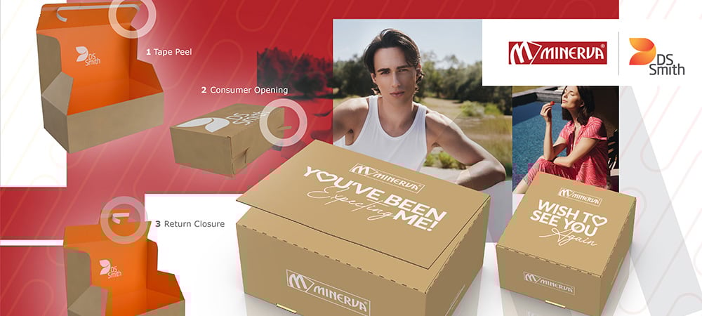 Image is displaying our packaging solution Tape Back in collaboration with our customer Minerva.