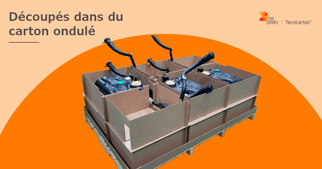 Emballage en carton ondulé avec découpes sur mesure pour les réservoirs.