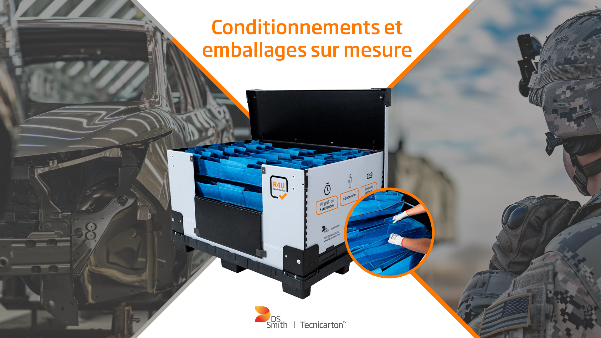 Emballage consigné avec revêtement textile intérieur sur mesure
