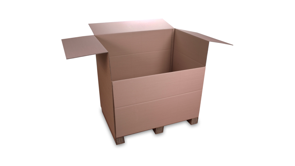 Wellpappbox oben und an der Seite geöffnet.