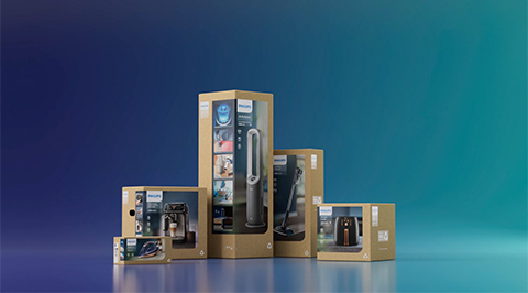 golfkartonnen verpakkingen voor Philips Versuni huishuidelijke apparaten