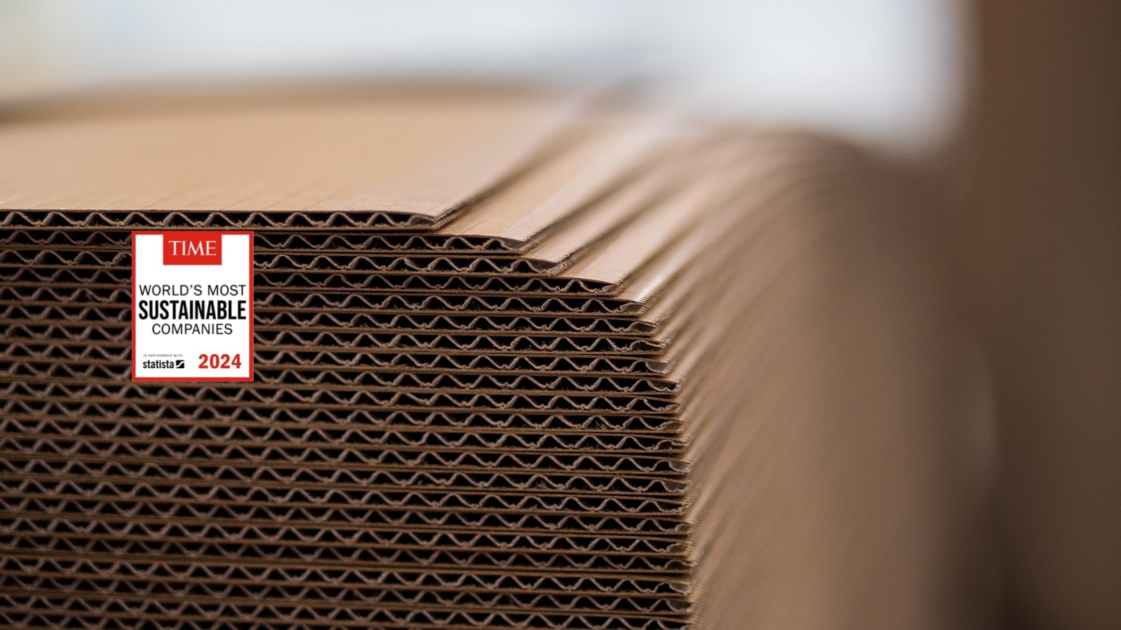 Wellpapp-Bögen gestapelt, darüber das Logo von Time