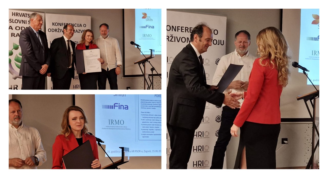 Izvršna direktorica DS Smith Hrvatske, Bosne & Hercegovine, Mađarske, Srbije i Sjeverne Makedonije primila Povelju za održivi razvoj